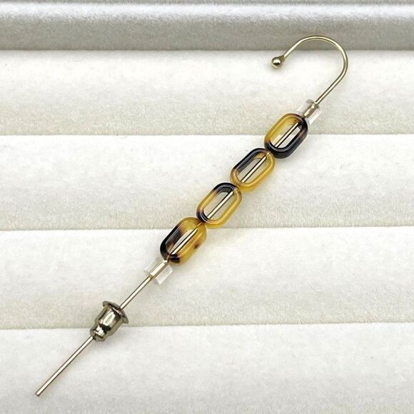 Yellow Gold with Oval Acrylic Tortoise Shell Ear Crawler Hook Earring Pin - Picture 4 of 8